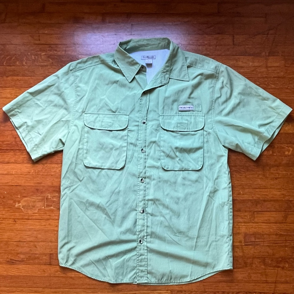 NWOT Realtree Sunriver Clothing Co. Green Button Down Short Sleeve Shirt L